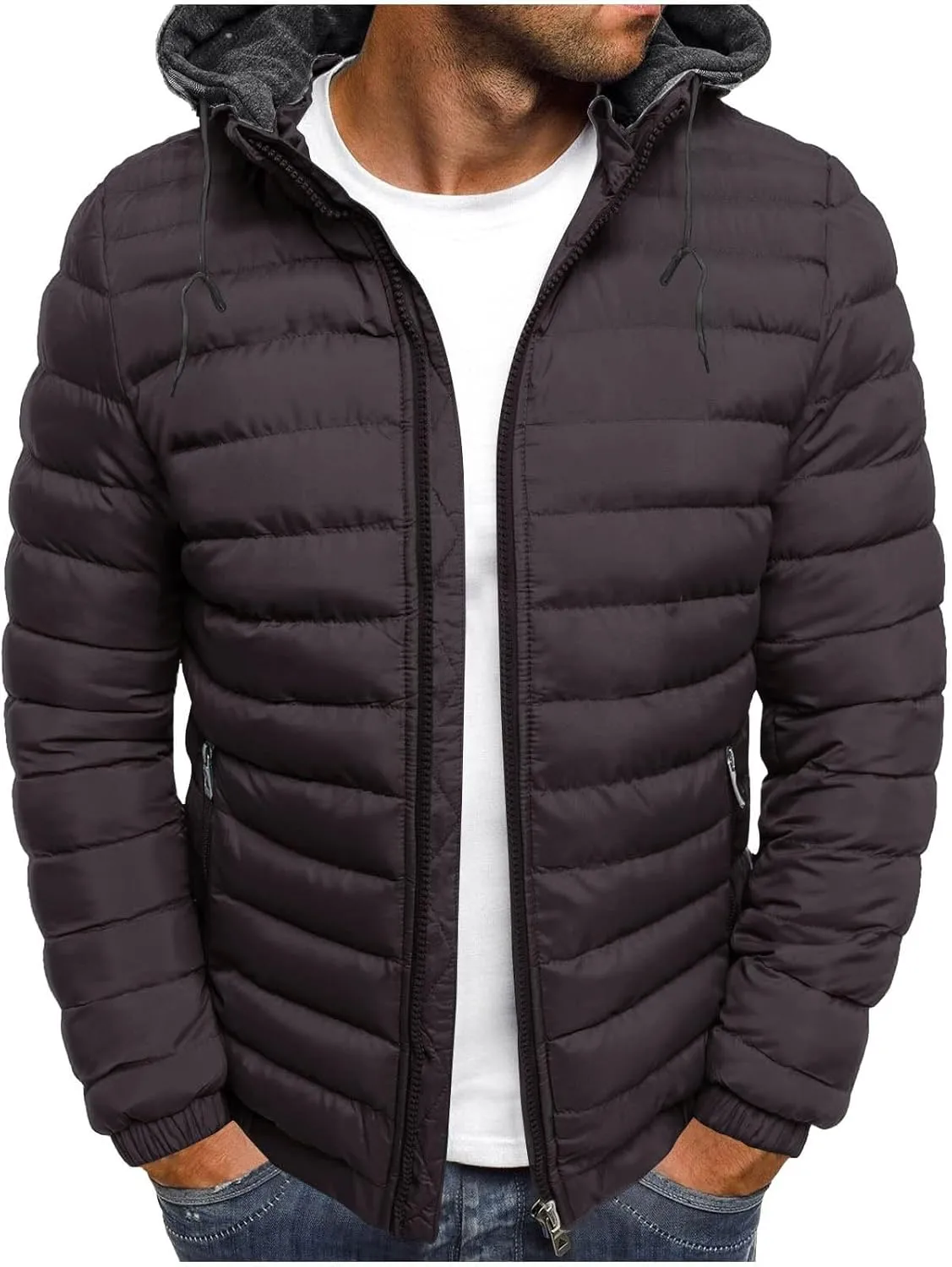 Men's Packable Puffer Jacket Waterproof Hooded Down Coats Quilted Warm Winter Jackets with Zipper Pockets