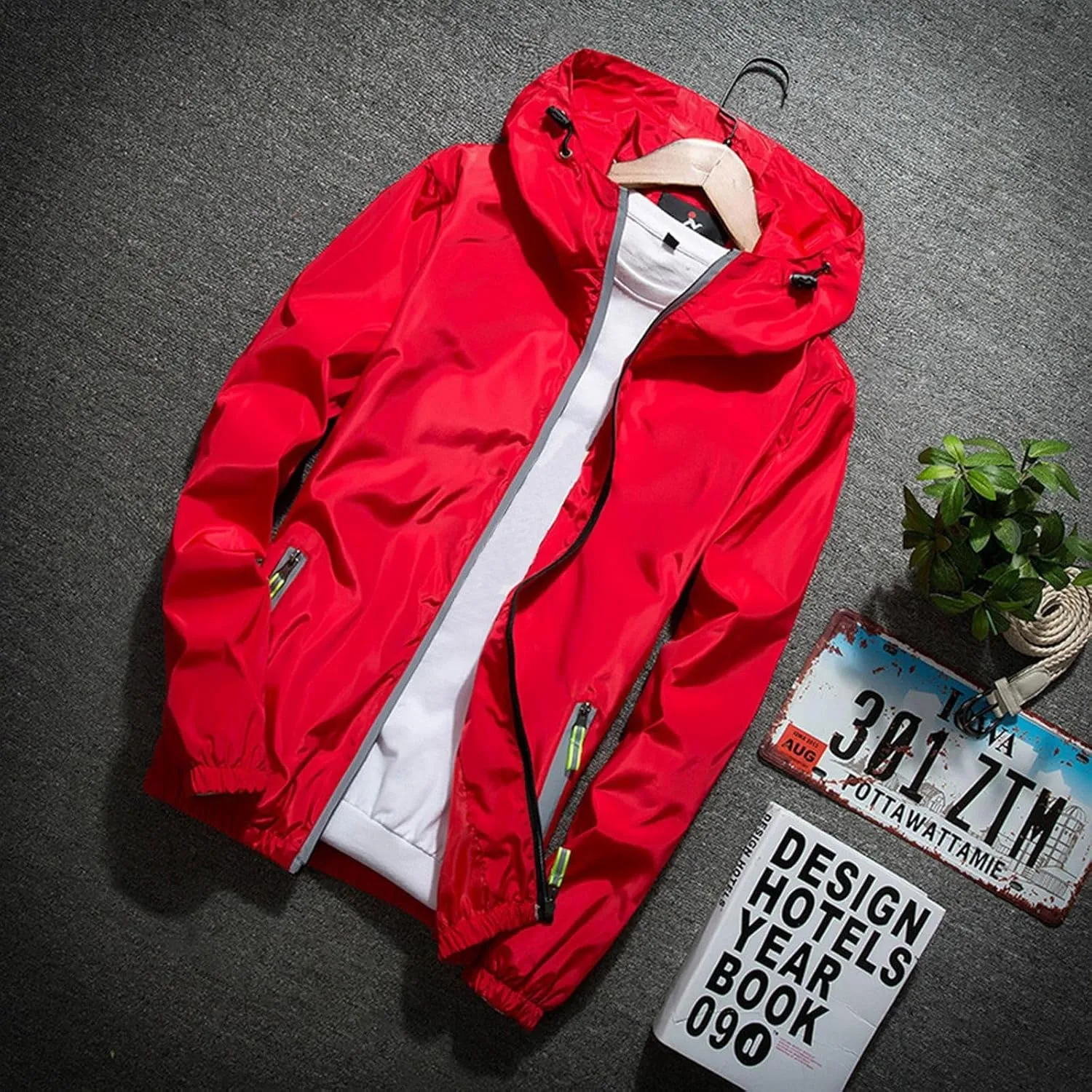 Men's Rain Jacket Casual Zip Up Lightweight Jackets Waterproof Windbreaker Hooded Raincoat for Golf Hiking Travel