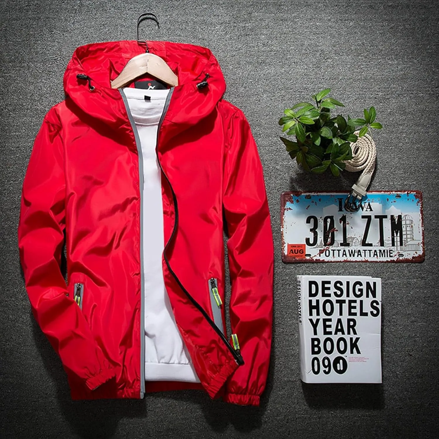 Men's Rain Jacket Casual Zip Up Lightweight Jackets Waterproof Windbreaker Hooded Raincoat for Golf Hiking Travel