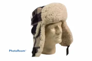 Men's Shearling lined Checkered Wool Aviator Hat