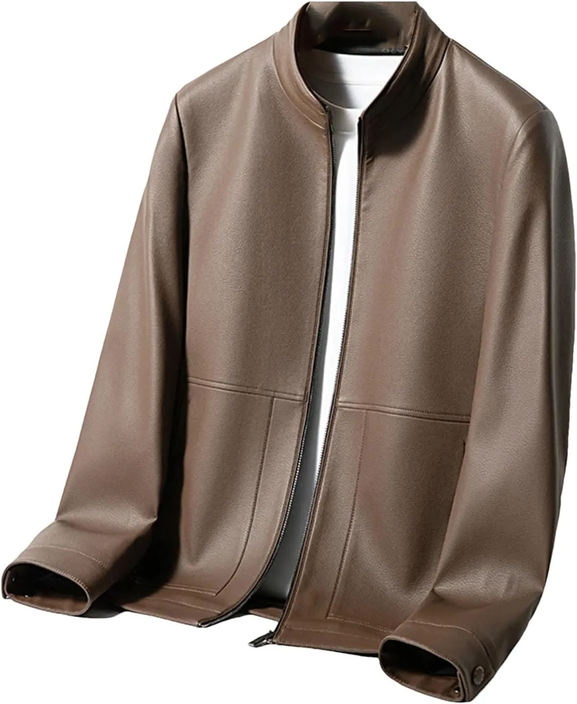Men's Sheep Leather Jacket Business Stand Collar Leather Coat Motorcycle Leather Jacket