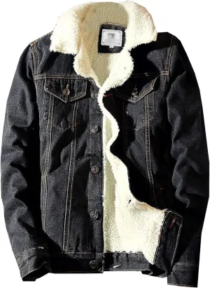 Men's Sherpa Fleece Lined Denim Jacket Thicken Cowboy Jean Jacket Warm Winter Trucker Jacket