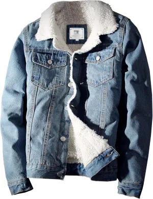 Men's Sherpa Fleece Lined Denim Jacket Thicken Cowboy Jean Jacket Warm Winter Trucker Jacket