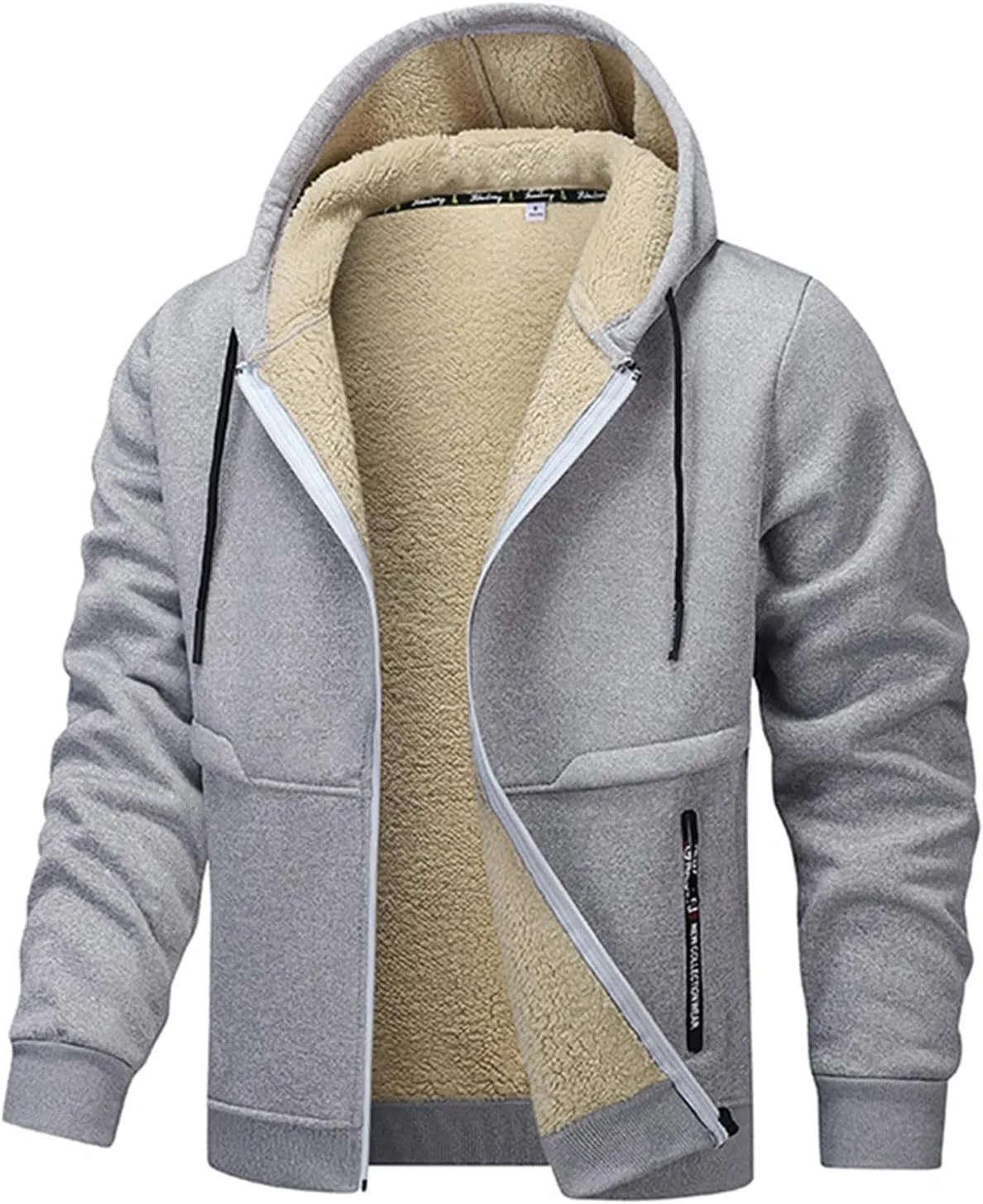Men's Sherpa Hoodies Jacket Zip Up Fleece Lined Sweatshirt Winter Warm Jackets Hooded Casual Work Tops with Pocket