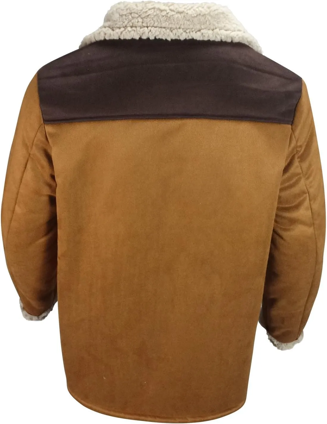 Men's Sherpa Lined Suede Jacket Winter Warm Trench Coat Lapel Button Down Windbreaker Overcoat with Pockets