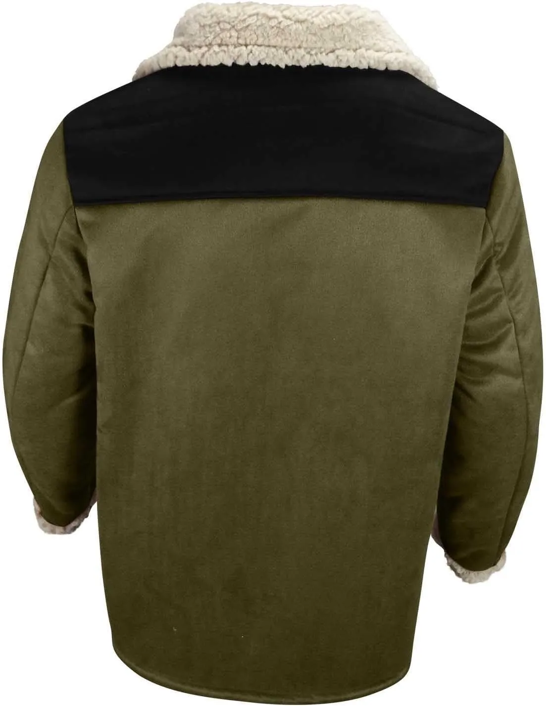 Men's Sherpa Lined Suede Jacket Winter Warm Trench Coat Lapel Button Down Windbreaker Overcoat with Pockets