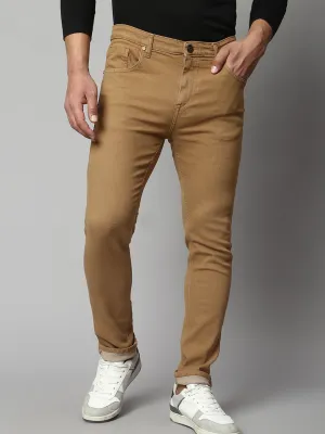 Men's Slim Fit Stretchable Denim Solid Jeans (Khaki)