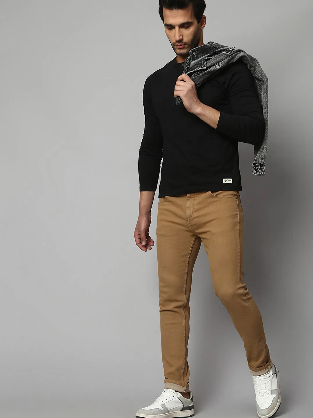 Men's Slim Fit Stretchable Denim Solid Jeans (Khaki)