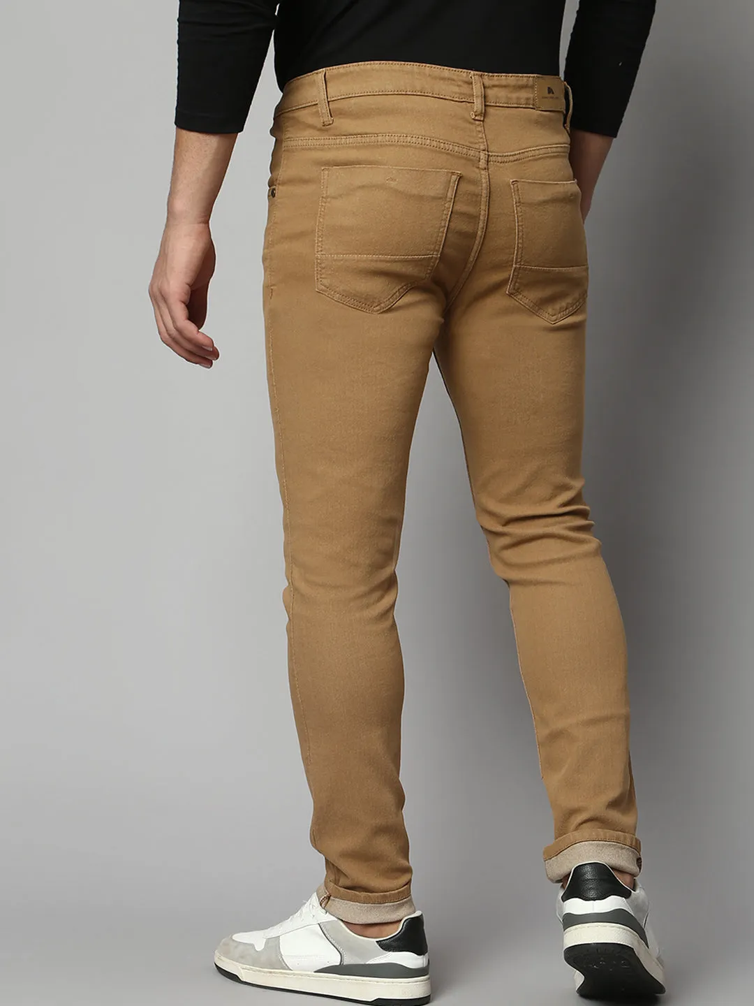 Men's Slim Fit Stretchable Denim Solid Jeans (Khaki)