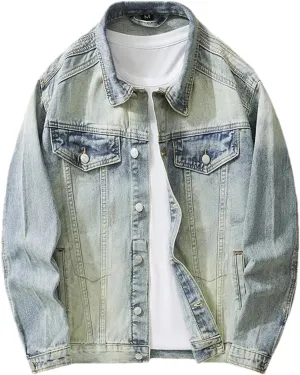 Men's Spring Fall Vintage Denim Jacket - Fashion Motorcycle Coat Trucker Slim Fit Casual Outerwear