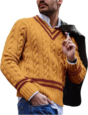 Men's Striped Colorblock Knit Sweater V-Neck Sweater Spring and Autumn Long Sleeve Striped Business Sweater Men's Gift