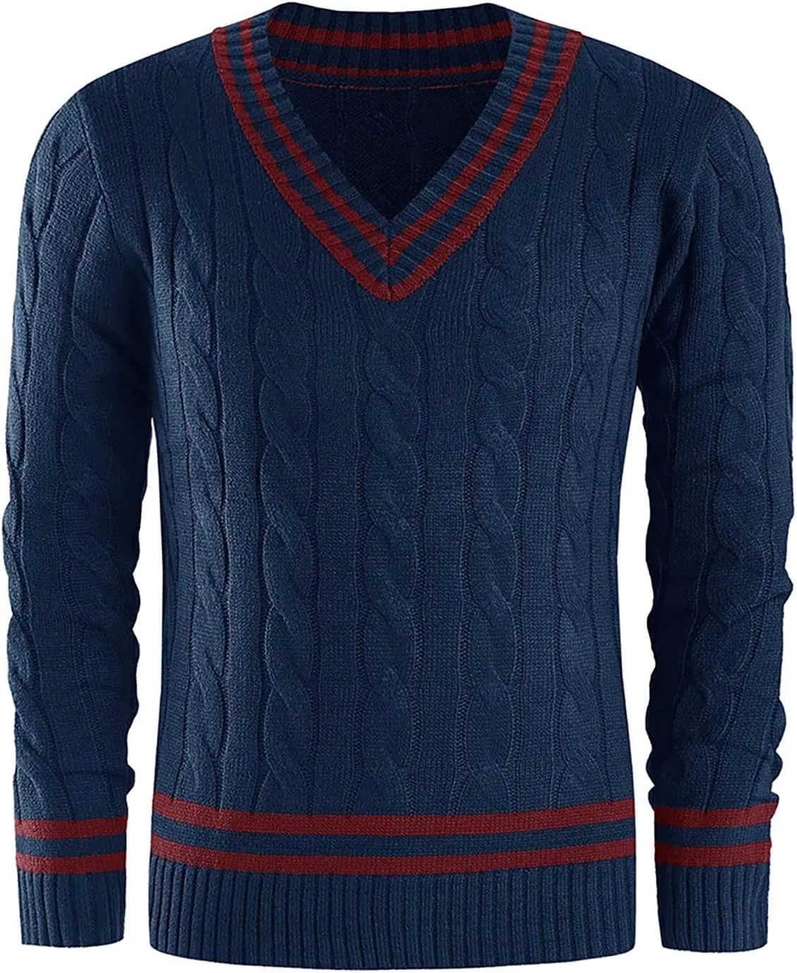 Men's Striped Colorblock Knit Sweater V-Neck Sweater Spring and Autumn Long Sleeve Striped Business Sweater Men's Gift