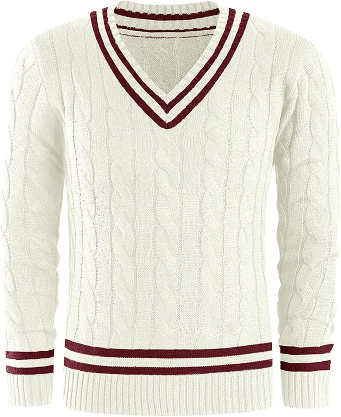 Men's Striped Colorblock Knit Sweater V-Neck Sweater Spring and Autumn Long Sleeve Striped Business Sweater Men's Gift