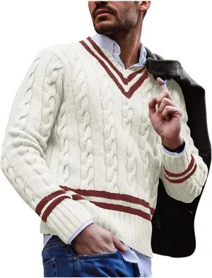 Men's Striped Colorblock Knit Sweater V-Neck Sweater Spring and Autumn Long Sleeve Striped Business Sweater Men's Gift