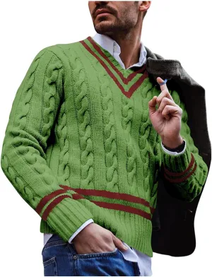 Men's Striped Colorblock Knit Sweater V-Neck Sweater Spring and Autumn Long Sleeve Striped Business Sweater Men's Gift