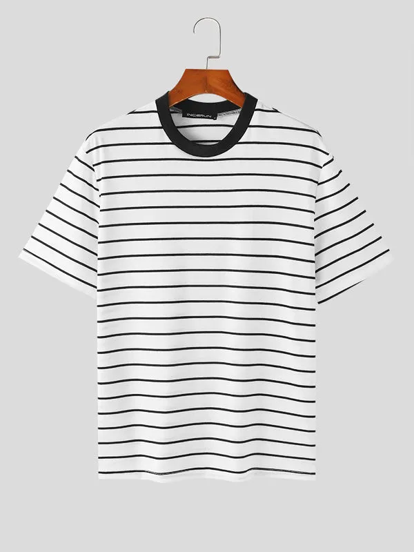 Mens Striped Crew Neck Short Sleeve T-Shirt SKUK52967
