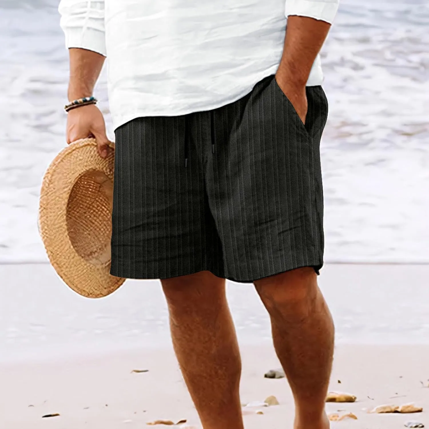 Mens Summer Cotton Linen Shorts Fashion Slim Five Minute Pants Beach Shorts Men'S Cotton Mens Summer Cotton Linen