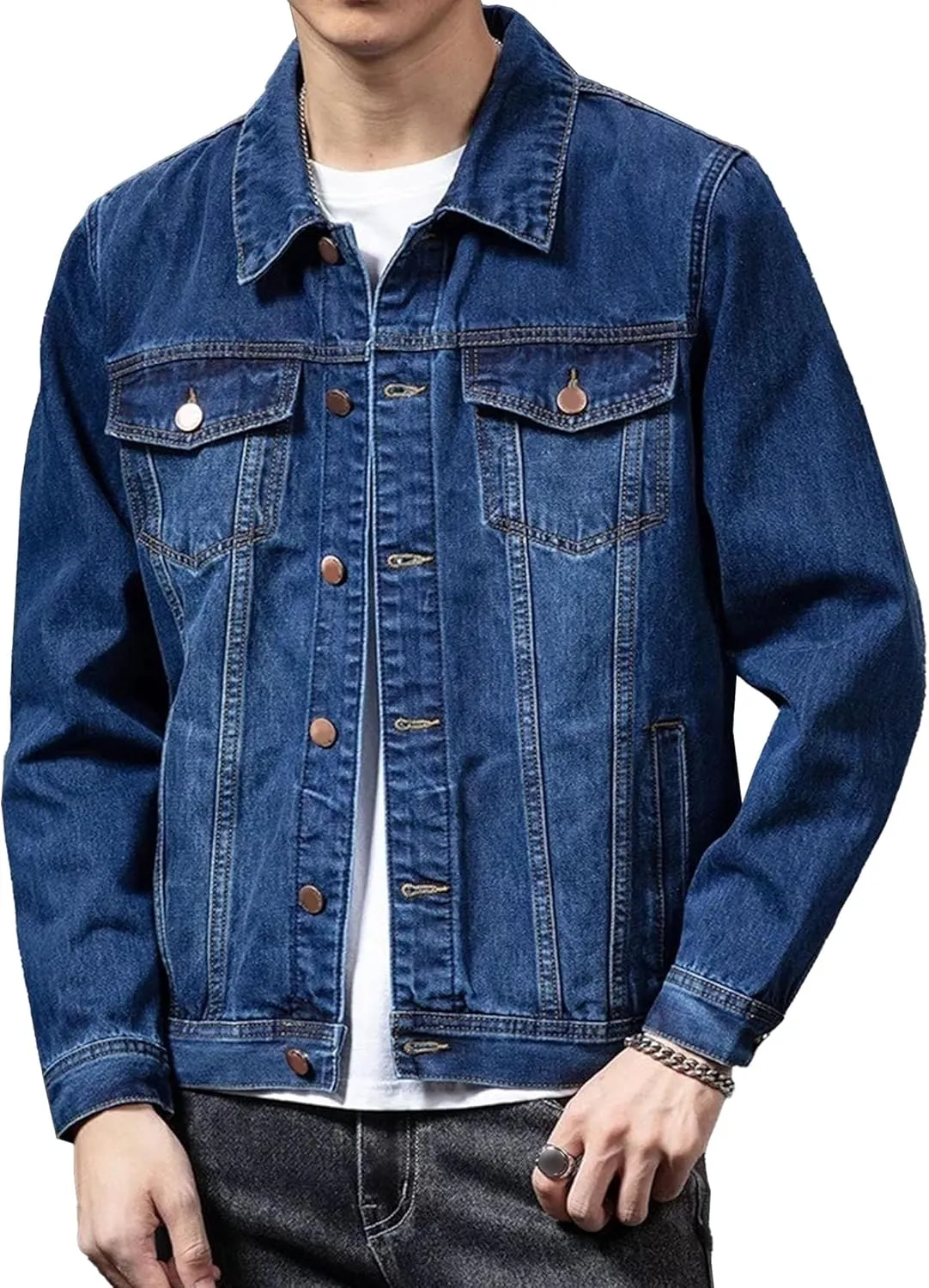 Men's Trendy Single Breasted Denim Jacket Button Down Cowboy Coat Classic Trucker Style Cozy Casual Outerwear