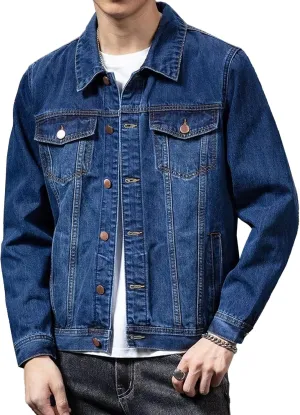 Men's Trendy Single Breasted Denim Jacket Button Down Cowboy Coat Classic Trucker Style Cozy Casual Outerwear