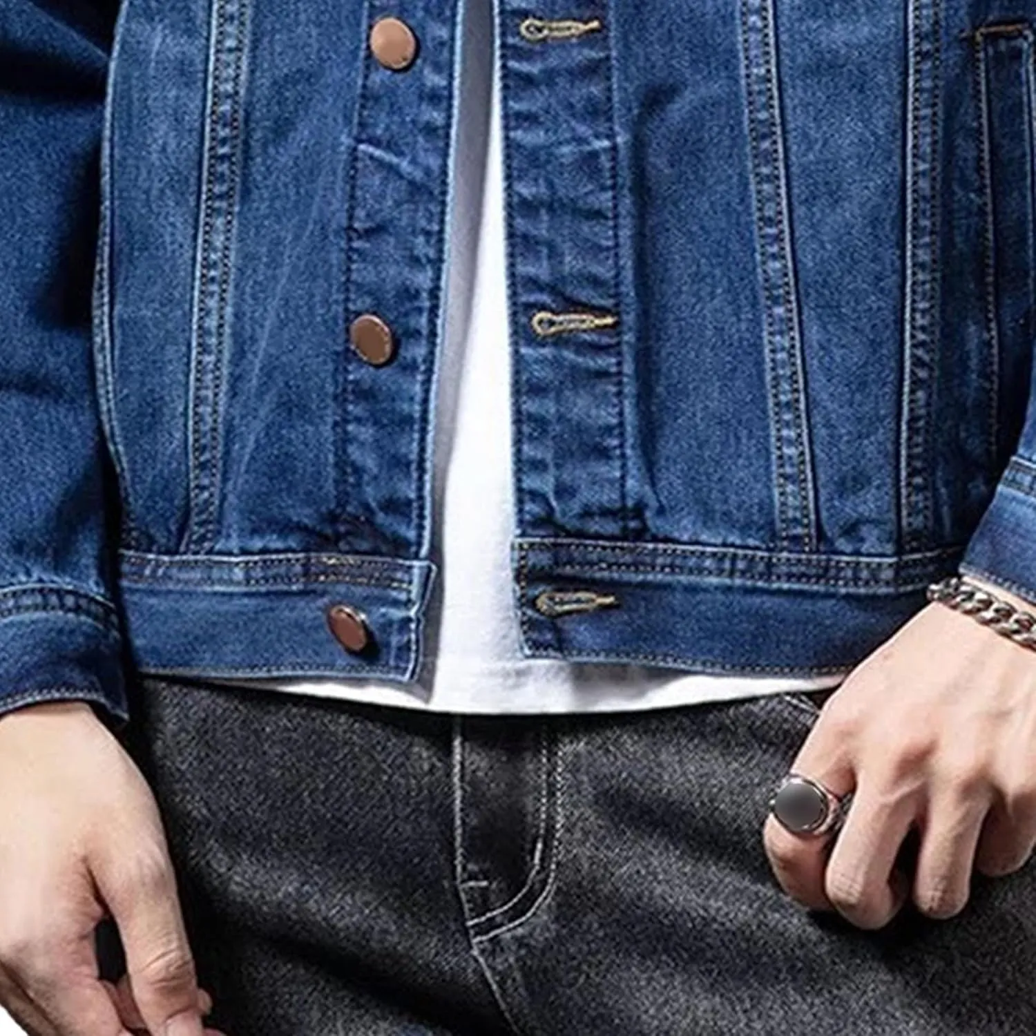 Men's Trendy Single Breasted Denim Jacket Button Down Cowboy Coat Classic Trucker Style Cozy Casual Outerwear