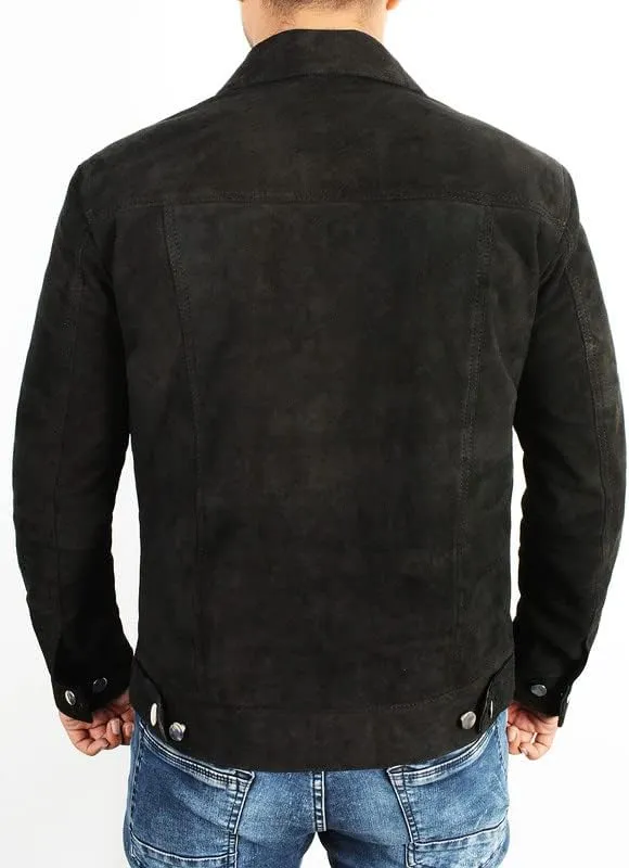 Mens Trucker Black Cotton Jacket - Western Style Cowboy Black Casual Cotton Lightweight Jacket