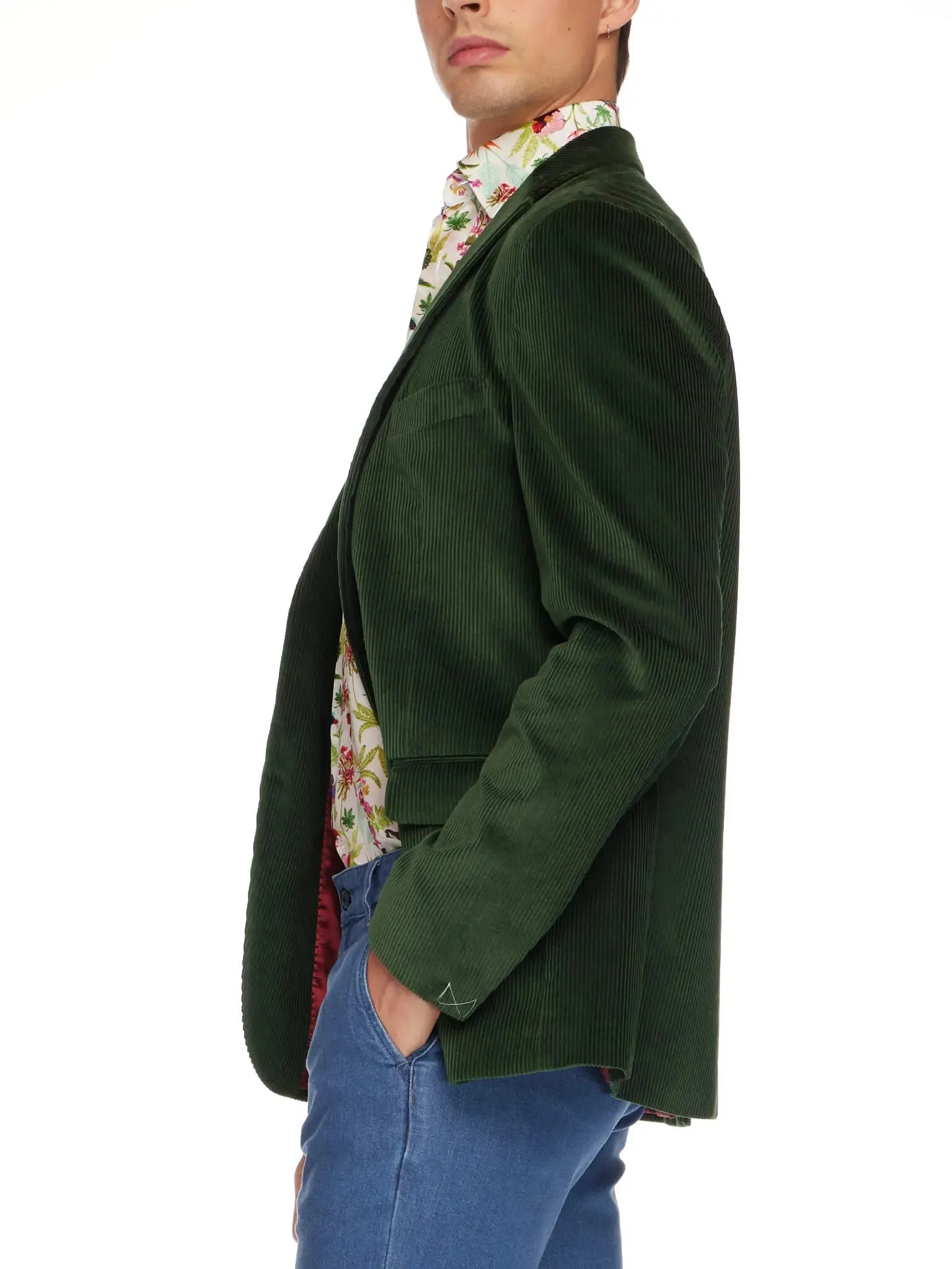 Men's Unconstructed Cotton Corduroy Jacket In Bottle Green