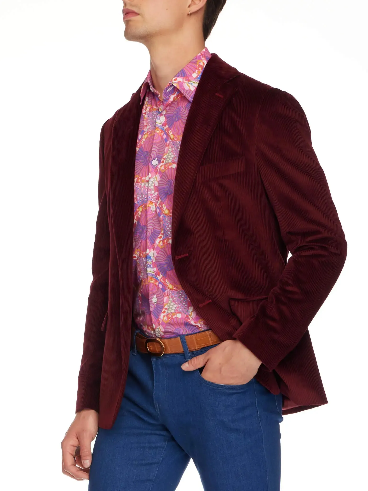 Men's Unconstructed Cotton Corduroy Jacket In Burgundy