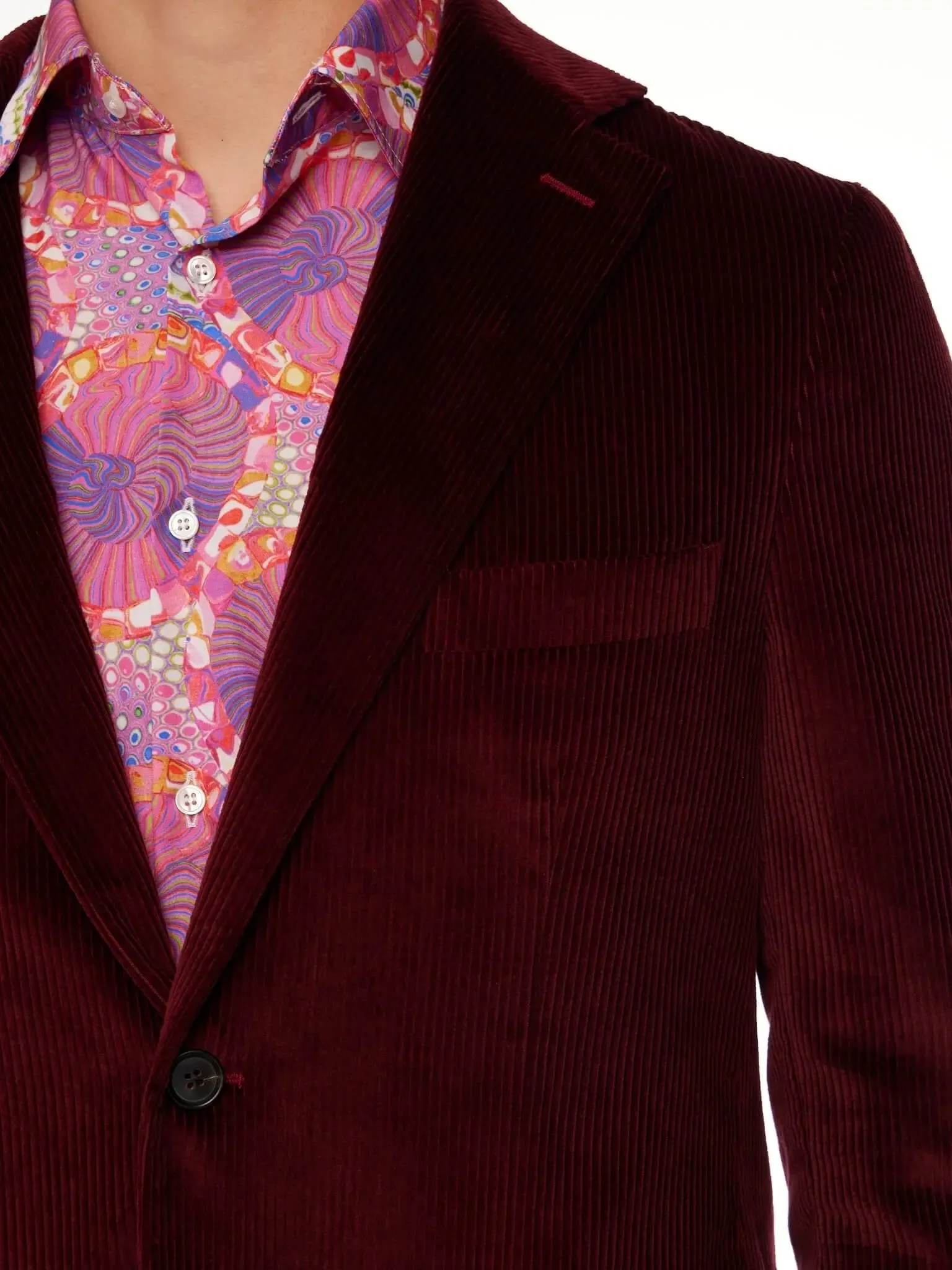 Men's Unconstructed Cotton Corduroy Jacket In Burgundy