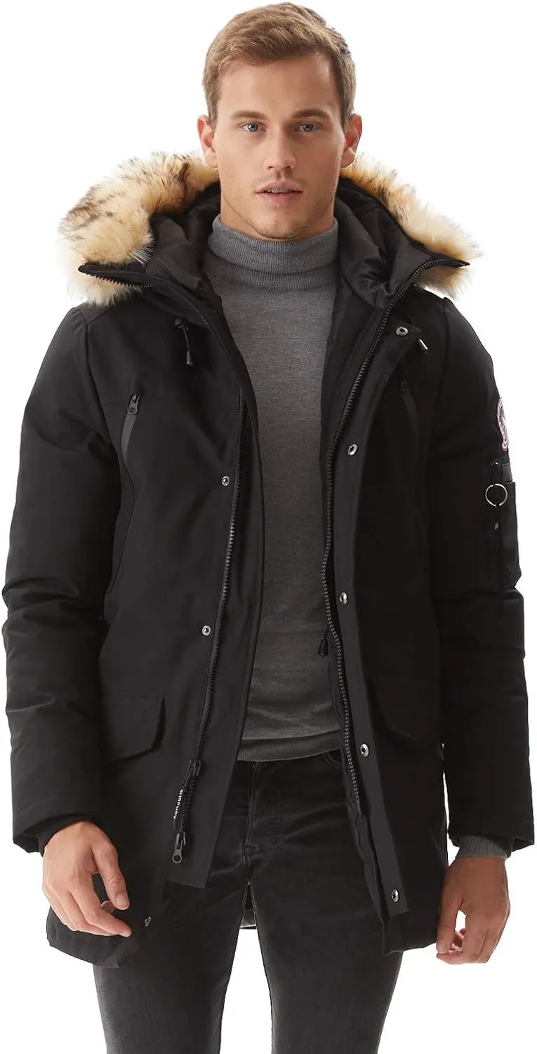 Men's Warm Winter Duck Down Parka Jacket Thickened Warm Hooded Padded Coats with Hood XS-3XL