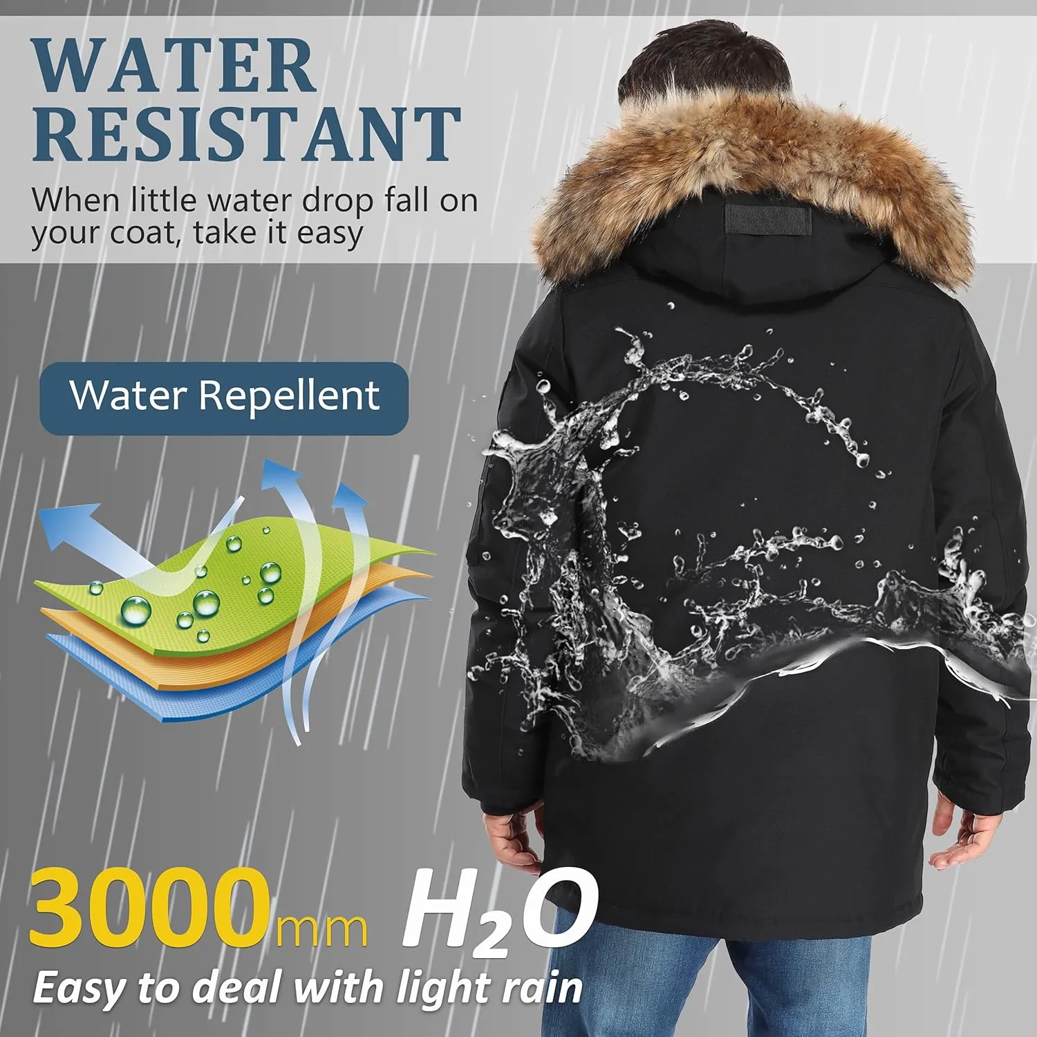 Men's Warm Winter Duck Down Parka Jacket Thickened Warm Hooded Padded Coats with Hood XS-3XL