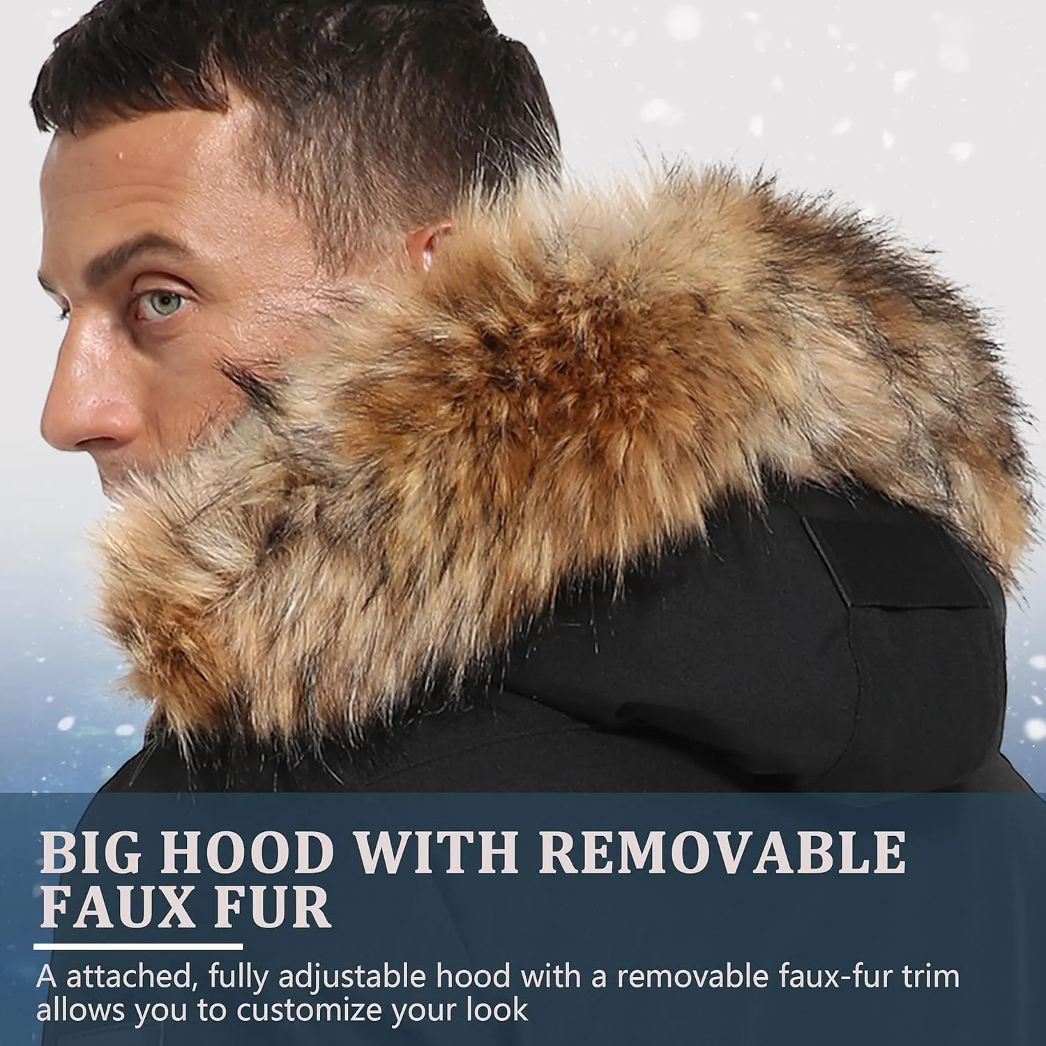 Men's Warm Winter Duck Down Parka Jacket Thickened Warm Hooded Padded Coats with Hood XS-3XL