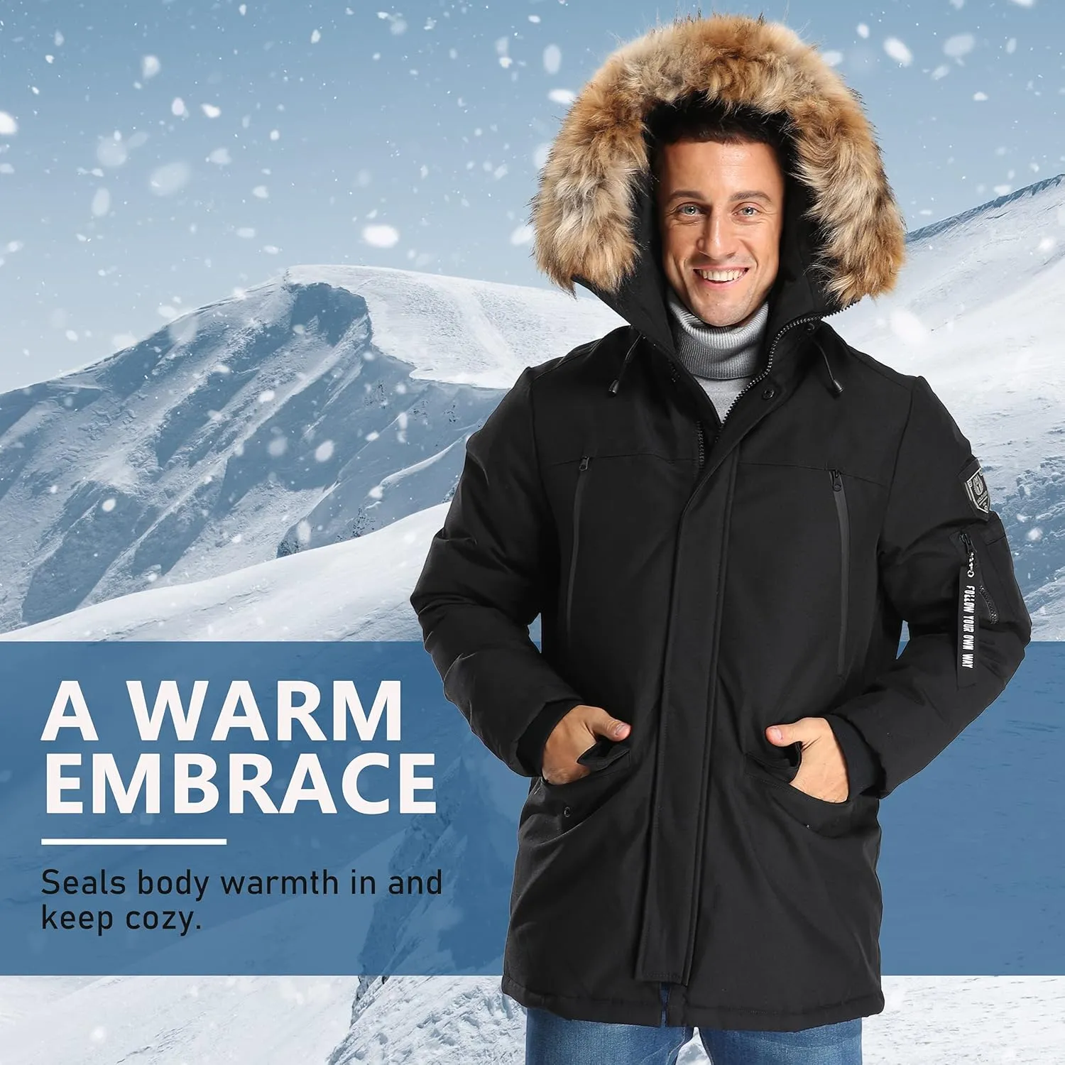 Men's Warm Winter Duck Down Parka Jacket Thickened Warm Hooded Padded Coats with Hood XS-3XL