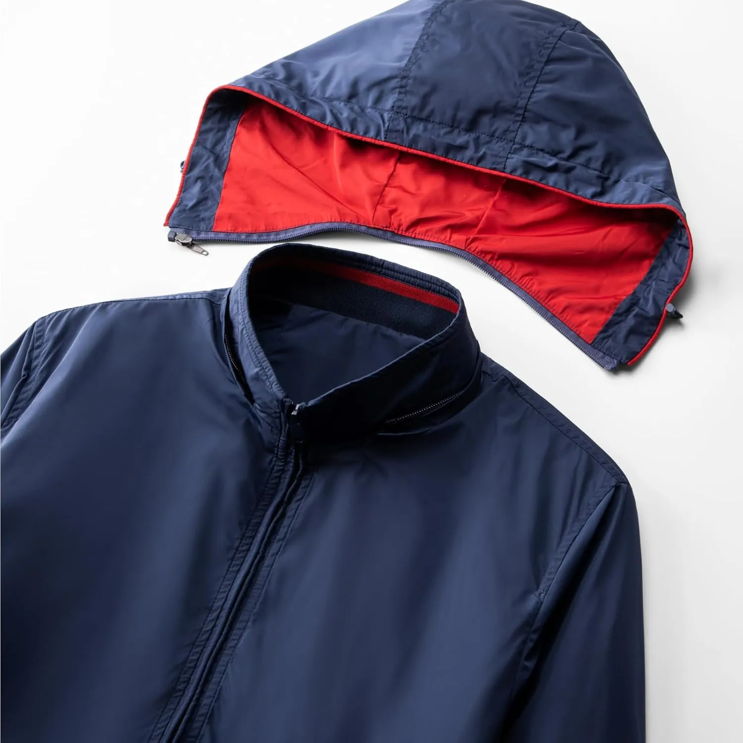 Mens Waterproof Rain Jacket Hooded Full Zip Trucker Jackets Regular Windprrof Raincoat Casual Outerwear for Men