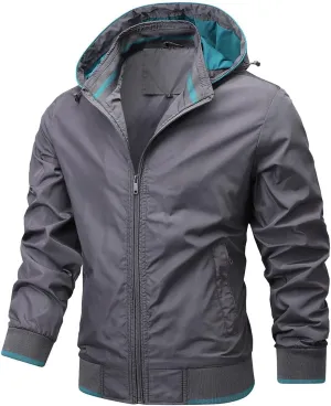 Mens Waterproof Rain Jacket Hooded Full Zip Trucker Jackets Regular Windprrof Raincoat Casual Outerwear for Men