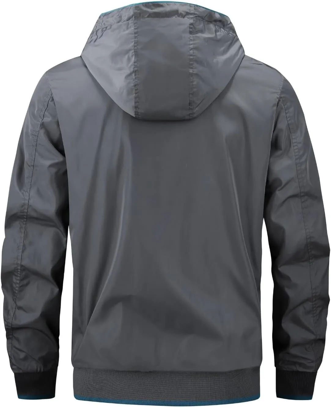Mens Waterproof Rain Jacket Hooded Full Zip Trucker Jackets Regular Windprrof Raincoat Casual Outerwear for Men