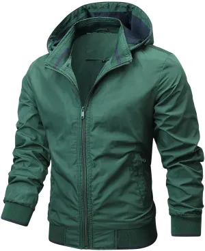 Mens Waterproof Rain Jacket Hooded Full Zip Trucker Jackets Regular Windprrof Raincoat Casual Outerwear for Men