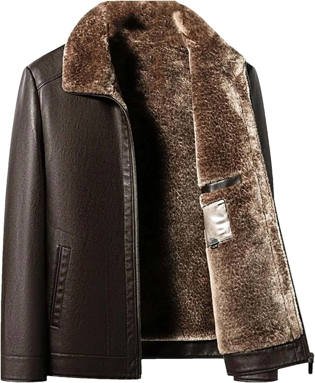 Men's Winter Faux Leather Jacket Slim Warm Leather Jacket Casual Motorcycle Leather Jacket
