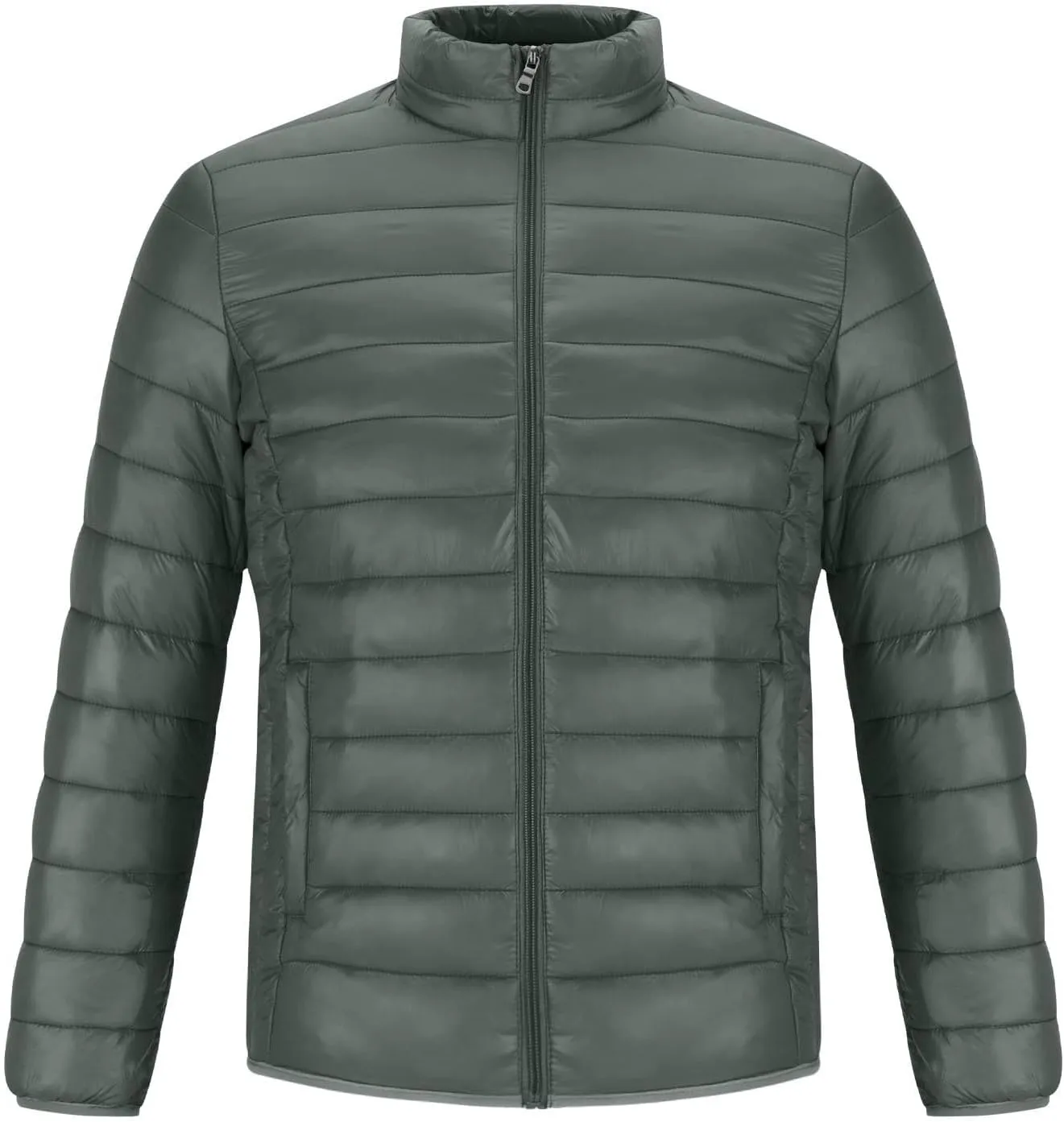 Mens Winter Puffer Jacket Full Zip Quilted Warm Packable Down Coats Lightweight Plus Size Puffy Stand Collar Jackets