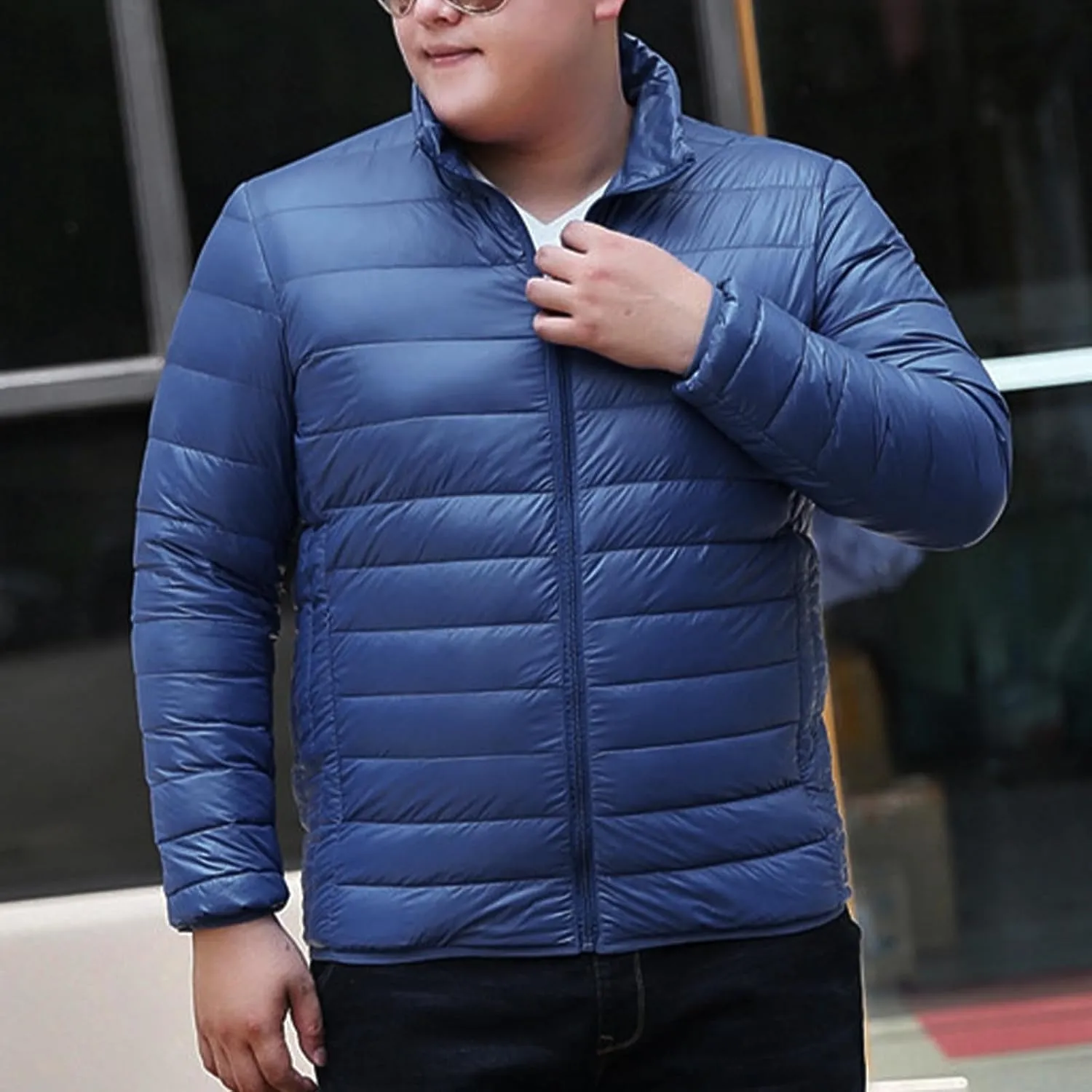 Mens Winter Puffer Jacket Full Zip Quilted Warm Packable Down Coats Lightweight Plus Size Puffy Stand Collar Jackets