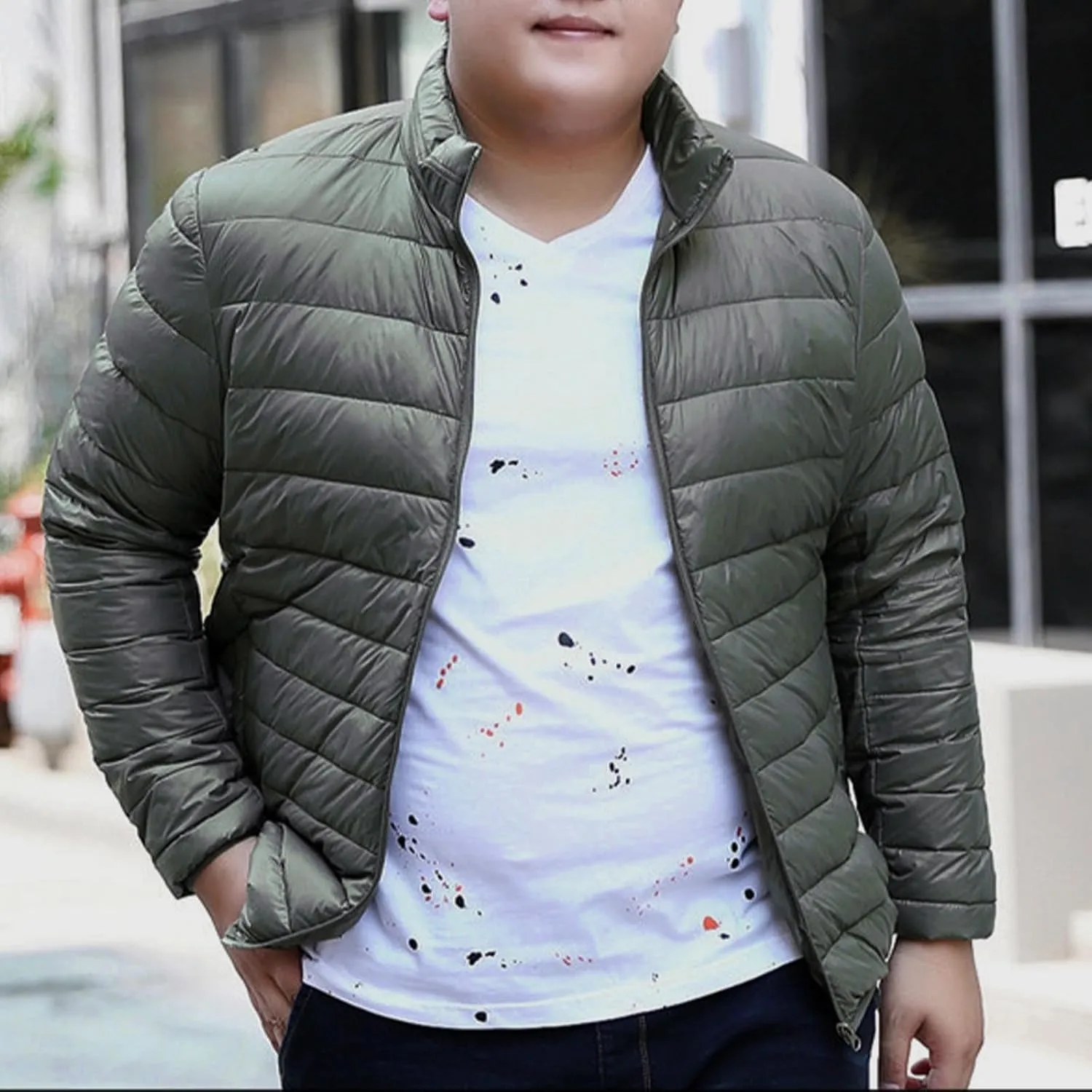 Mens Winter Puffer Jacket Full Zip Quilted Warm Packable Down Coats Lightweight Plus Size Puffy Stand Collar Jackets