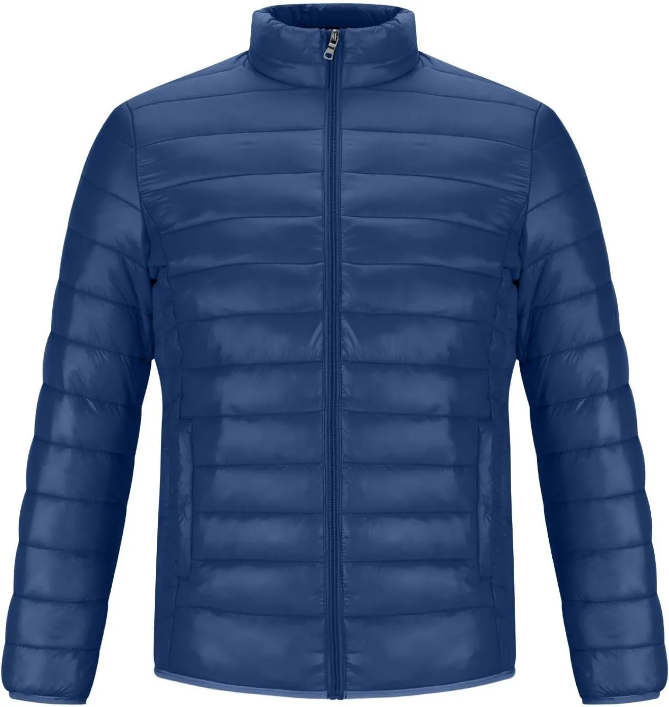 Mens Winter Puffer Jacket Full Zip Quilted Warm Packable Down Coats Lightweight Plus Size Puffy Stand Collar Jackets