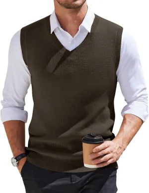 Men's Wool Blended Vest Sweater Vest V Neck Sleeveless Sweater Slim Relaxed Fit Casual Knitted Pullover Sweater 2025