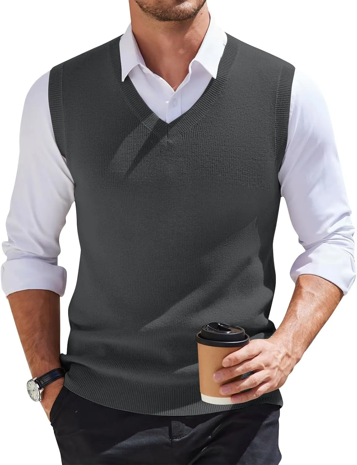 Men's Wool Blended Vest Sweater Vest V Neck Sleeveless Sweater Slim Relaxed Fit Casual Knitted Pullover Sweater 2025
