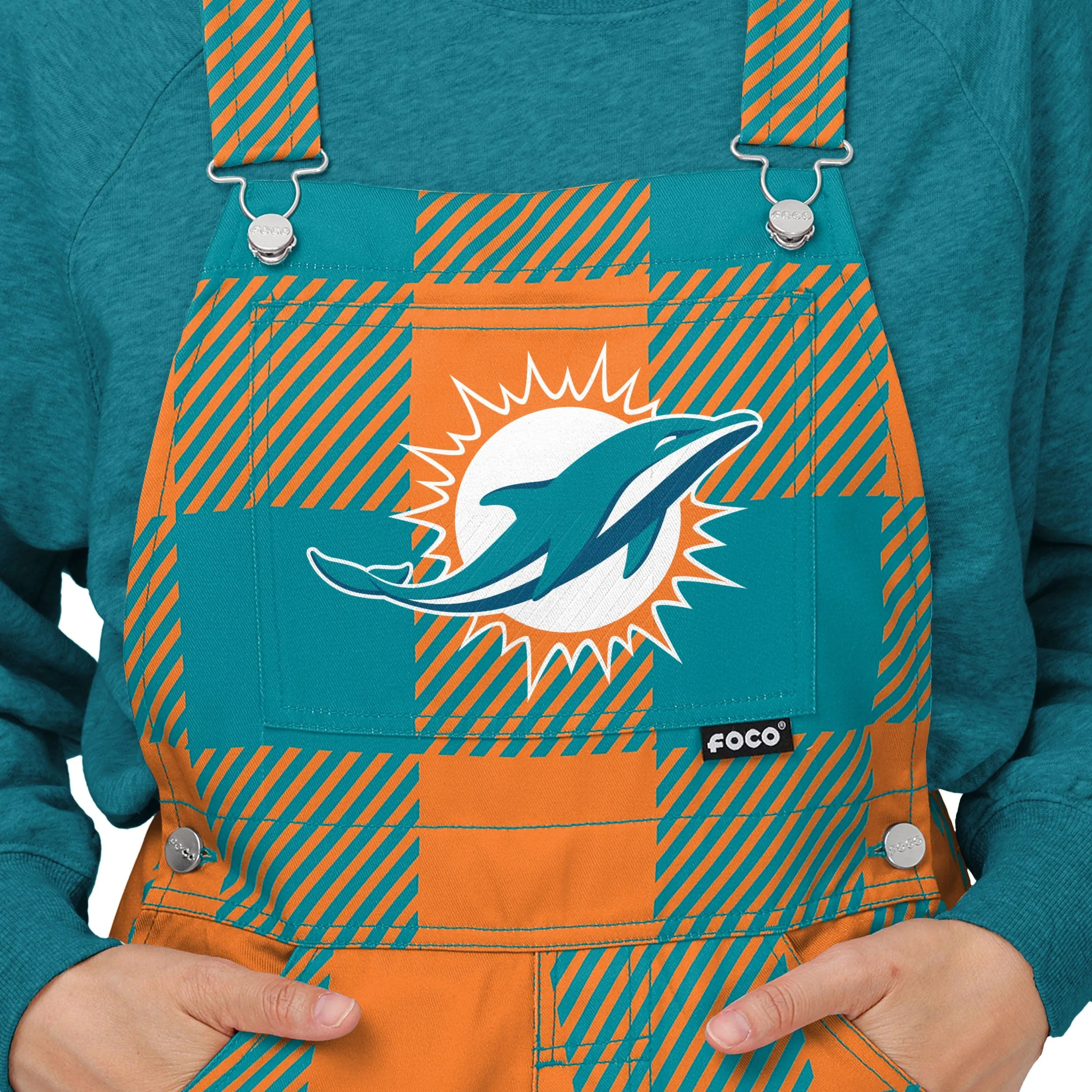 Miami Dolphins NFL Womens Plaid Bib Overalls