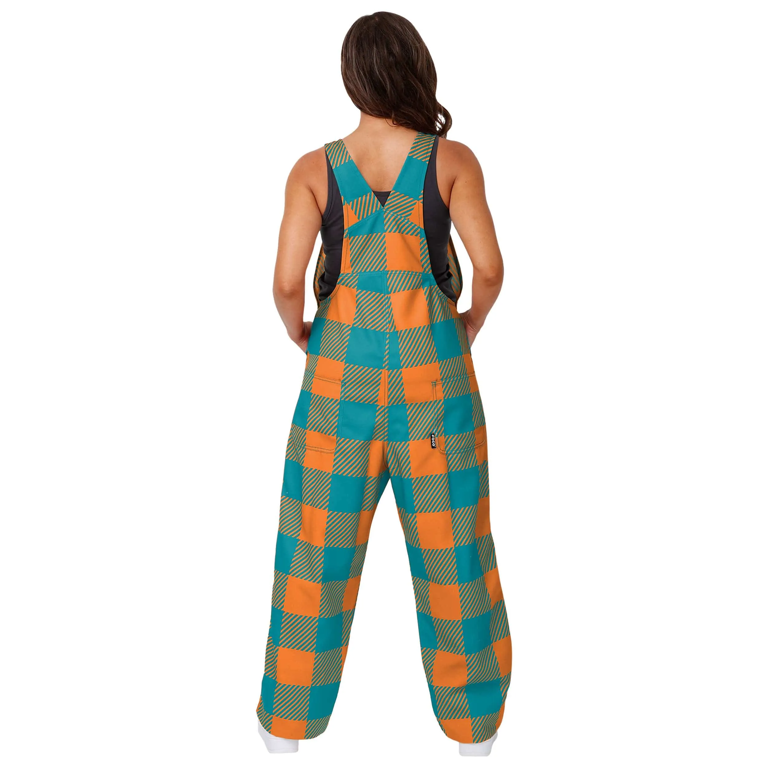 Miami Dolphins NFL Womens Plaid Bib Overalls
