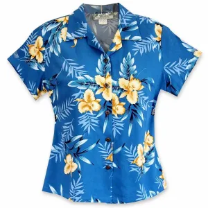 midnight blue hawaiian lady blouse