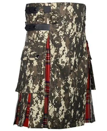 Military Digital Camo Utility Hybrid Kilt  Royal Stewart Tartan