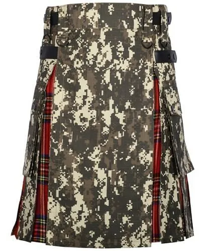 Military Digital Camo Utility Hybrid Kilt  Royal Stewart Tartan