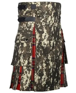 Military Digital Camo Utility Hybrid Kilt  Royal Stewart Tartan