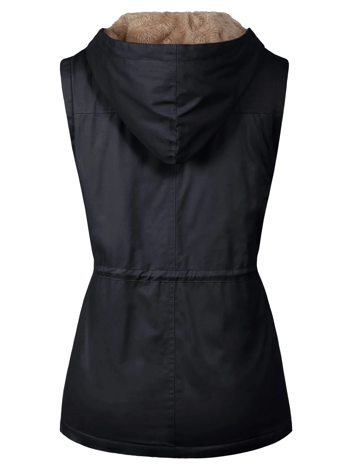 Military Soft Faux Lined Anorak Utility Hooded Jacket Vest